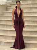 Celeste Luxe Deep V Evening Gown