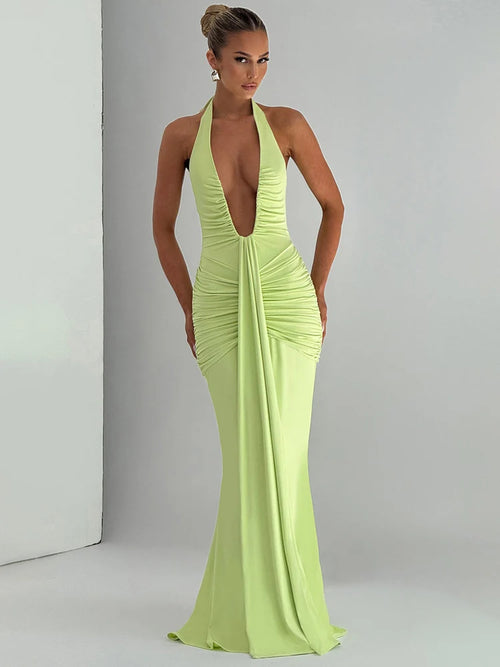 Celeste Luxe Deep V Evening Gown