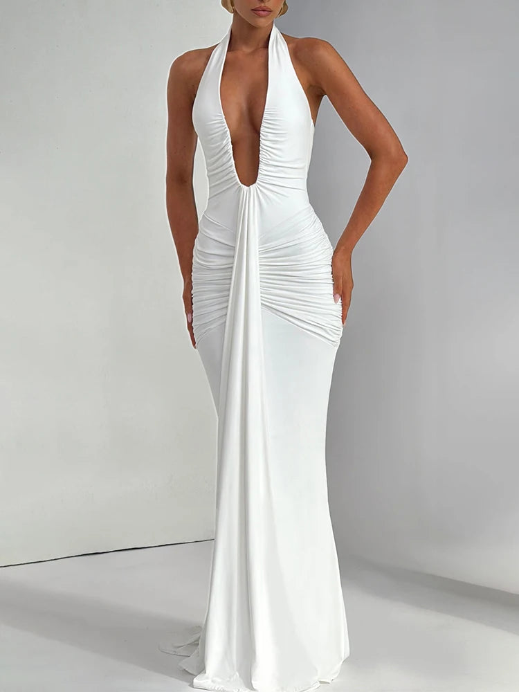 Celeste Luxe Deep V Evening Gown